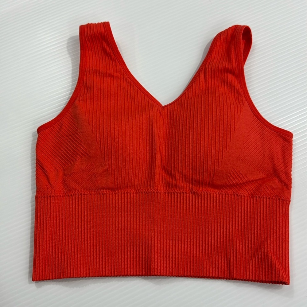 J42. Vibrant Coral Ribbed Tank Top (M)